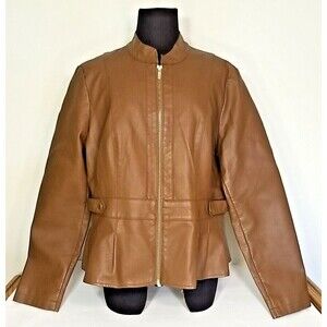Womens Baccini Faux Leather Jacket Petite XL Brown NWT Full Zip Lined        T29